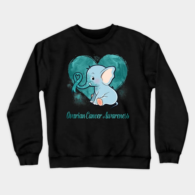 Ovarian Cancer Awareness Elephant Lovers Crewneck Sweatshirt by ShariLambert